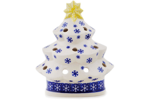 Polish Pottery 7" Christmas Tree Candle Holder Winter Butterfly