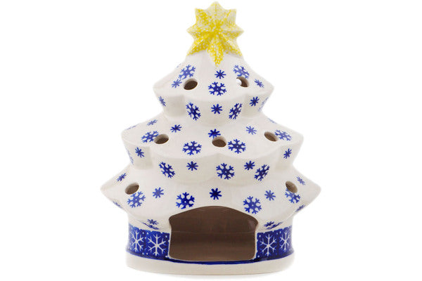 Polish Pottery 7" Christmas Tree Candle Holder Winter Butterfly - Thumbnail 2