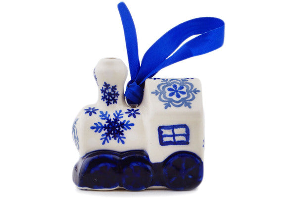 Polish Pottery 2" Train Ornament Flurry Fun UNIKAT