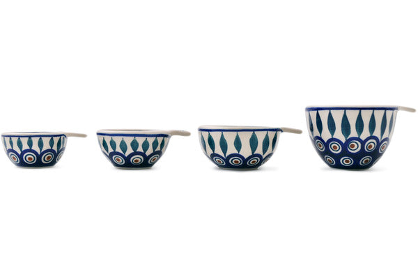 Polish Pottery Set of 4 Measuring Cups Peacock Leaves