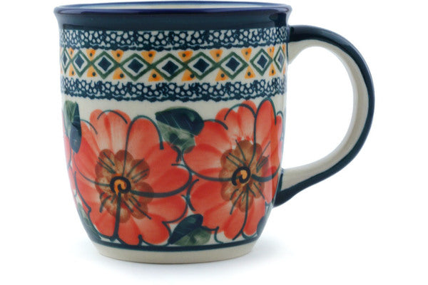 Polish Pottery 16 oz Bubble Mug Peach Poppies UNIKAT - Thumbnail 5