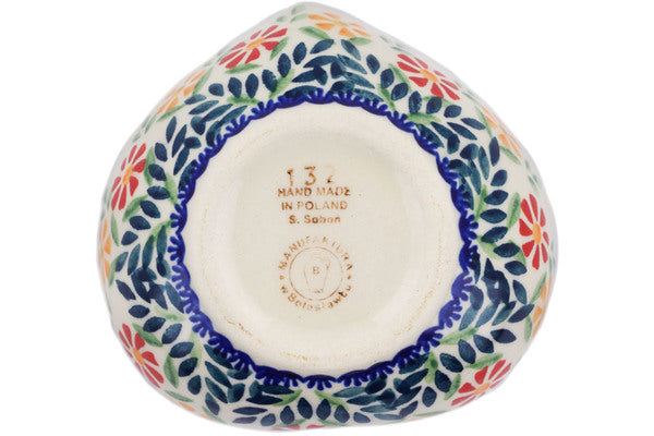 Polish Pottery 4" Heart Shaped Bowl Wave Of Flowers - Thumbnail 4