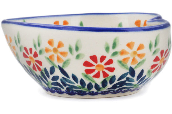 Polish Pottery 4" Heart Shaped Bowl Wave Of Flowers - Thumbnail 2