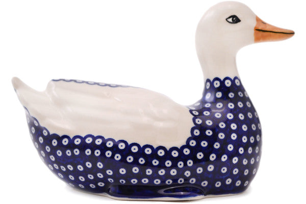 Polish Pottery 7" Duck Figurine Tiny Peacock Eyes UNIKAT