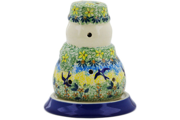 Polish Pottery 5" Snowman Candle Holder Birds In The Sunset UNIKAT - Thumbnail 3