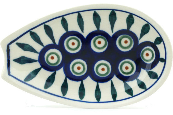 Polish Pottery 5" Spoon Rest Peacock Leaves - Thumbnail 2