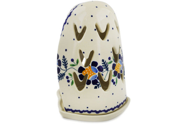 Polish Pottery 5" Snowman Candle Holder Orange And Blue Flower - Thumbnail 4