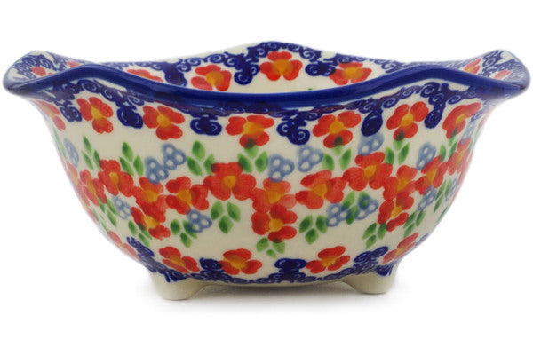 Polish Pottery 5" Bowl Red Chains UNIKAT - Thumbnail 2