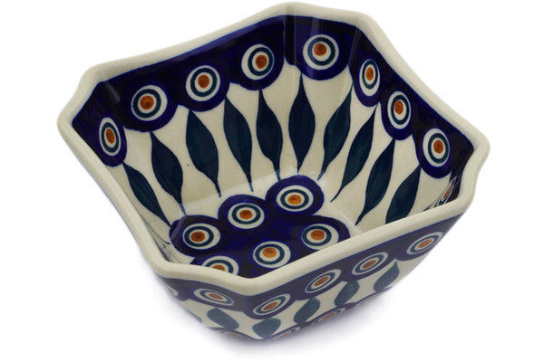 Polish Pottery 7" Bowl Peacock Leaves - Thumbnail 2