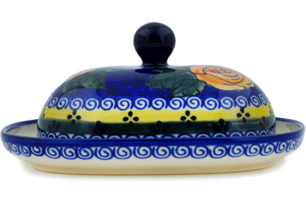 Polish Pottery 8" Butter Dish Cabbage Roses
