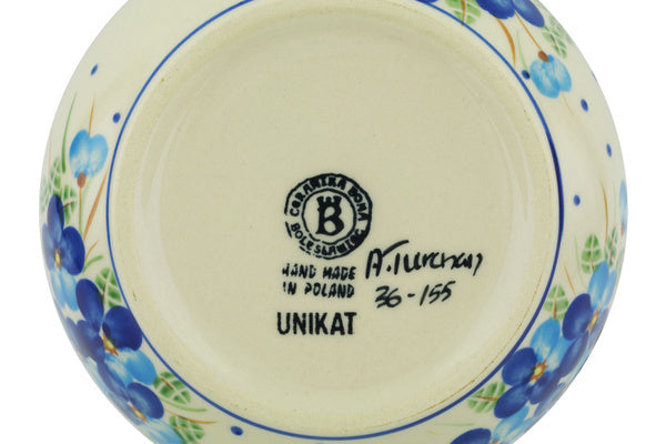 Polish Pottery 7" Bowl Blue Pansy - Thumbnail 4