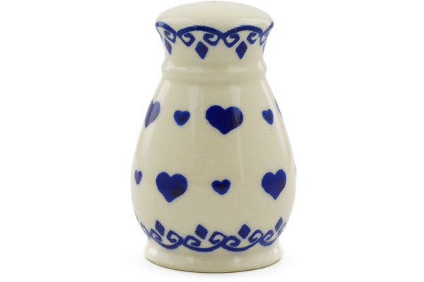 Polish Pottery 3" Salt Shaker Blue Valentine Hearts