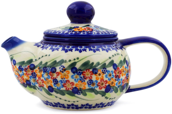 Polish Pottery Tea Pot with Sifter Starburst Garland UNIKAT