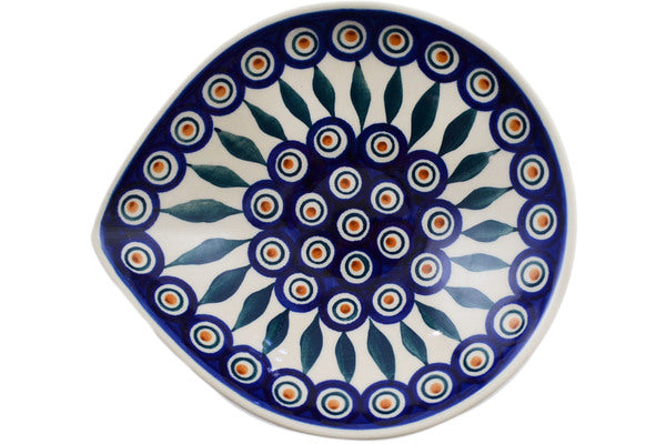 Polish Pottery 7" Bowl Peacock Leaves - Thumbnail 4