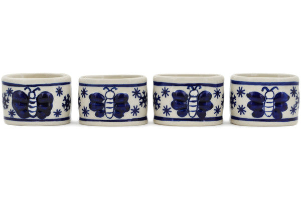 Polish Pottery Set of 4 Napkin Rings Winter Butterfly