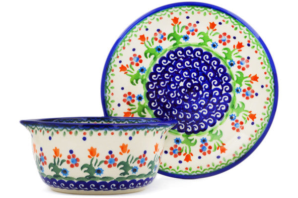 Polish Pottery Bouillon Cup with Saucer Peacock - Thumbnail 2