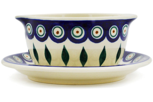 Polish Pottery Bouillon Cup with Saucer Peacock - Thumbnail 4