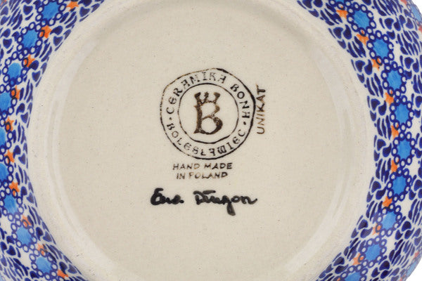 Polish Pottery 9" Bowl Blue Tulip Garden UNIKAT - Thumbnail 4