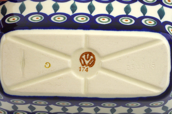 Polish Pottery 8" Rectangular Baker Peacock Leaves - Thumbnail 4
