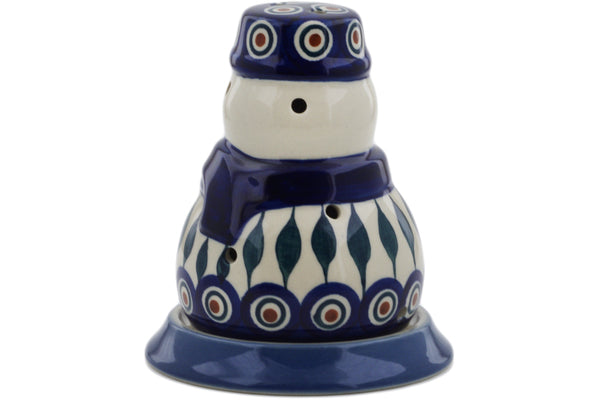 Polish Pottery 6" Candle Holder Peacock Leaves - Thumbnail 3