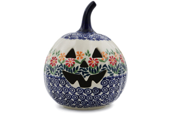 Polish Pottery 6" Jack O Lantern Candle Holder Wave Of Flowers
