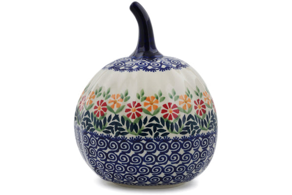Polish Pottery 6" Jack O Lantern Candle Holder Wave Of Flowers - Thumbnail 2