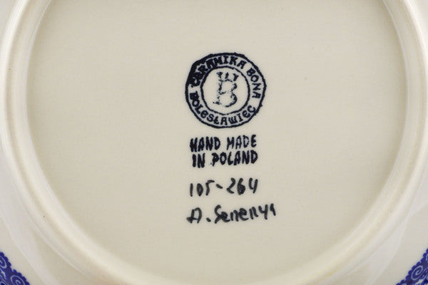 Polish Pottery 9" Pasta Bowl Blue Poppies - Thumbnail 4