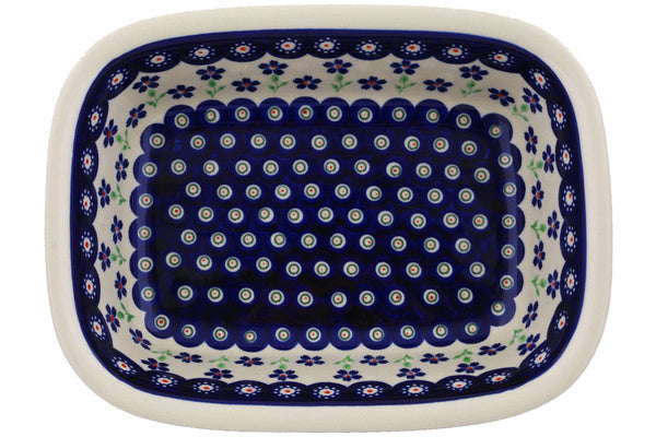 Polish Pottery 10" Rectangular Baker Bright Peacock Daisy - Thumbnail 3