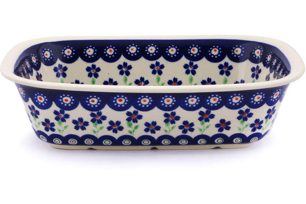 Polish Pottery 10" Rectangular Baker Bright Peacock Daisy