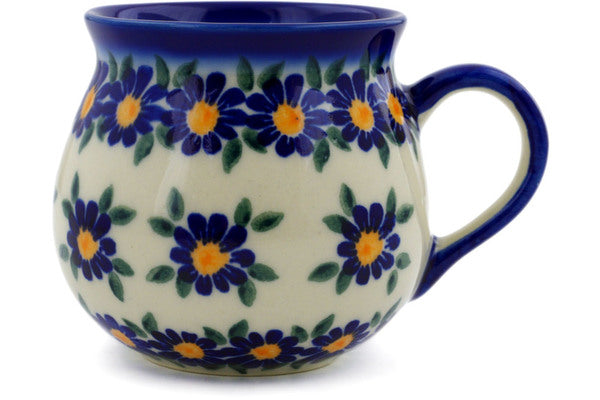 Polish Pottery 9 oz Bubble Mug Blue Daisy UNIKAT - Thumbnail 3