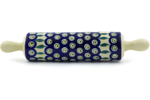 Polish Pottery 13" Rolling Pin Peacock Leaves