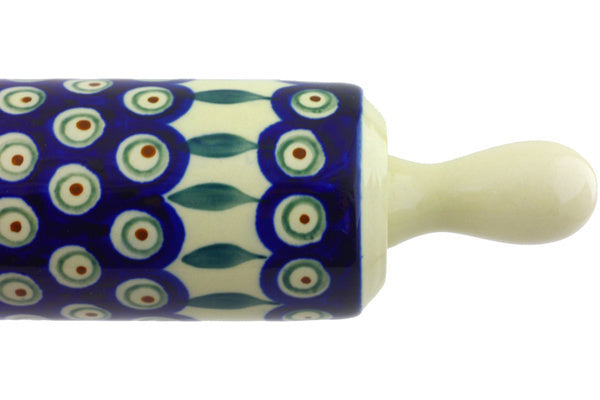 Polish Pottery 13" Rolling Pin Peacock Leaves - Thumbnail 4