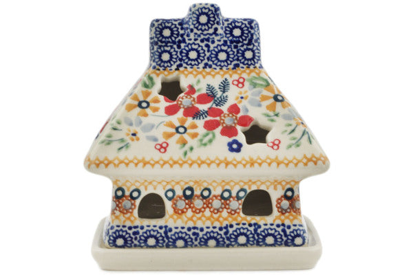 Polish Pottery 5" House Shaped Candle Holder Summer Bouquet UNIKAT - Thumbnail 4