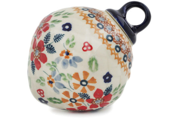 Polish Pottery 6" Christmas Ball Ornament Ruby Bouquet UNIKAT - Thumbnail 2