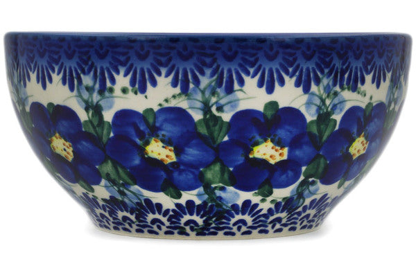 Polish Pottery 6" Bowl Blue Wildflower UNIKAT