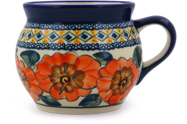 Polish Pottery 16 oz Bubble Mug Peach Poppies UNIKAT - Thumbnail 4
