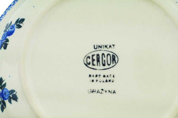 Polish Pottery 9" Pasta Bowl Blue Berry Special UNIKAT - Thumbnail 4