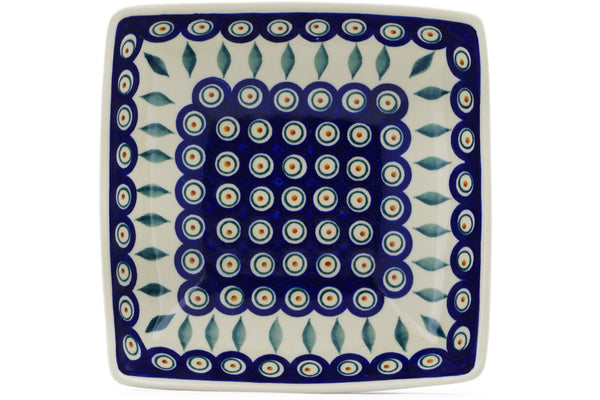 Polish Pottery 8" Square Bowl Peacock - Thumbnail 2