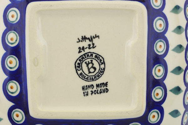 Polish Pottery 8" Square Bowl Peacock - Thumbnail 4