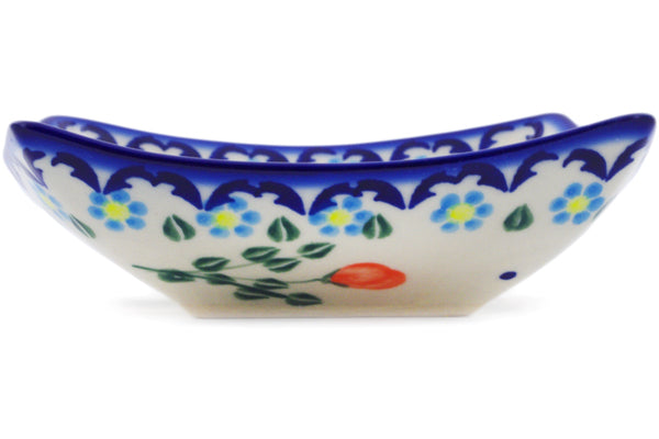 Polish Pottery 5" Square Bowl Peach Tudor Rose - Thumbnail 3
