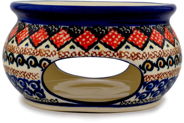 Polish Pottery 5" Heater Coral Diamonds UNIKAT